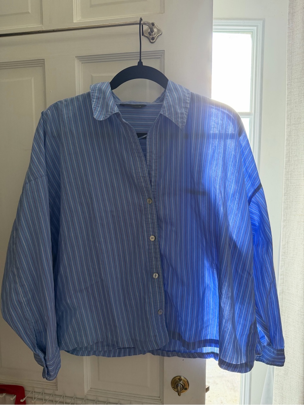 Zara Blue Striped Casual Button-Down Shirt